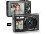 Zelurxx Fotocamera Digitale 5K, 80MP, Zoom 18X, Doppio Display, Wlan, Fotocamera Ultra Hd, Perfetta Per Selfie, Vlogging E Fotografia Quotidiana, 64GB, Nero