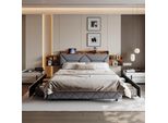 Unboxg Letto Imbottito 160X200Cm, Letto Matrimoniale Con Usb/Type-C E 4 Cassetti, Letto Contenitore Letto Giovanile Con Rete A Doghe, Letto Funzionale Letto In Legno Massiccio, Biancheria, Grigio