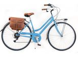 Bicicletta Da Città Via Veneto By Canellini RetrÒ Acciaio Donna Con Borse - Azzurro