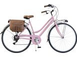 Bicicletta Da Città Via Veneto By Canellini RetrÒ Acciaio Donna Con Borse - Rosa