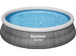 Set Per Piscina Fuori Terra Bestway® Fast Set™ Con Pompa Filtro Ø 457 X 107 Cm, Look Rattan (Grigio Ardesia), Rotondo