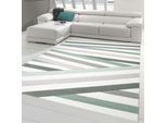 Tappeto Di Design Tappeto Moderno Tappeto Per Il Soggiorno Tappeto A Pelo Corto Con Strisce Di Contorno Colori Pastello Verde Crema Beige Dimensioni - 80 X 300 Cm