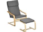 Homcom Poltrona Relax Con Poggiapiedi, Poltrona Ad Ala Con Sgabello, Poltrona Da Lettura, Poltrona Reclinabile Con Braccioli, Poltrona Da Pranzo, Poltrona Relax Con Rivestimento In Lino Per Soggiorno, Grigio 66,5 X 80 X 99 Cm