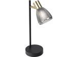 Näve Tischleuchte "Lindita", Schwarz, 1, Ø 8,5Cm H: 35,5Cm, 1 Stk., Leuchten, 1Er Spot, Relief-Glasschirm Smokey, Gestell Messing Matt, 1X E14 Exkl., Tischleuchte