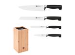 Messerblock Zwilling "**** Vier Sterne, Inkl. 4 Messer", Braun, L:12Cm, MesserblöCke, Messerblock, Mit Flexiblen Kunststoff-Borsten, Bambus