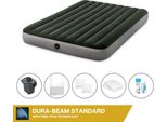 Letto Ad Aria Intex - 2 Persone - 152 X 203 X 25 Cm - Verde + Pompa Elettrica Intex - 650 Litri/Min + Lenzuola Bianche + Cuscino + Federe Molton 2 In 1 + Set Di Riparazione