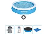 Bestway Piscina Gonfiabile Rotonda Ad Ambientazione Rapida - 305 X 66 Cm - Blu - Inclusa Pompa - Filtro - Copertura - Telo Di Protezione