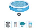 Bestway Piscina Gonfiabile Rotonda Ad Ambientazione Rapida - 305 X 66 Cm - Blu - Inclusa Pompa Filtro - Galleggiante Cloro - Cloro