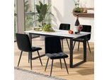 Flieks Tavolo Da Cucina Set Da Pranzo Gruppo Di Sedute 5 Pezzi, Tavolo Da Pranzo Allungabile Con 4 Sedie Da Pranzo, Tavolo Da Cucina Rettangolare Con Sedie, Rivestimento In Velluto, Nero