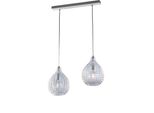 Diamante Binario In Ferro Bianco E Montatura Cromo Con Cavi Regolabili E Diffusori In Vetro Soffiato Trasparente Con Dec. Effetto Cristallo 2 Luci