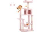 Tiragraffi Feandrea Per Gatti, Altezza 143 Cm, Torre Gioco, Con 4 Tiragraffi, 2 Piattaforme, 1 Nicchia, 1 Amaca, 2 Pompon, In Tessuto Felpato,
