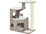 Tiragraffi Feandrea 86 Cm, Tiragraffi Di Medie Dimensioni Con 3 Posti E Grotta, Tiragraffi In Mdf Con Impiallacciatura In Legno, Tronco In Sisal, Cuscini In Peluche Lavabili,