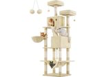 Tiragraffi Feandrea Grande, Alto 206 Cm, Tiragraffi Xxl, Con 13 Tiragraffi, 2 Piattaforme, 2 Grotte, Cesto, Amaca, Palline Di Peluche,