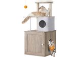 Casetta Per Gatti Feandrea Greige, Mobile Per Gatti, Mobile Per Lettiera, Tiragraffi Moderno 2 In 1, Altezza 118 Cm, 2 Tiragraffi, Grotta Per Coccole,