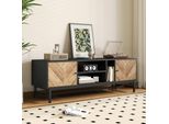 Lvhom Tavolo Tv 150 Cm Con Ante E Vani A Giorno, Mobile Tv In Rovere/Alto Legno, Mobile Tv Basso Con Base In Metallo, Porta Tv, Nero