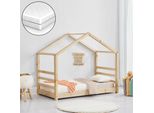 Letto Per Bambini + Materasso Con Rete A Doghe E Traliccio 80X160Cm Letto Casa Letto Legno Letto Casa Letto Giovani [En.Casa]