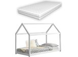 Letto Per Bambini Con Materasso Ortopedico 80X160 Cm Letto Casa Letto In Legno Casa Design Legno Di Pino Bianco Con Materasso In Schiuma Fredda Oeko-Tex Standard 100 [It.Casa]