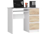 Scrivania A-6 Bianca E Rovere Sonoma - Scrivania Elegante E Funzionale Con 3 Cassetti E Ripiano Estraibile Per Tastiera