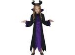 Fata Fata Halloween Costume Bambini Magico Medievale Strega Abito Fata Diavolo Magia Oscura Stand-Up Collare Corna Incantevole Gioco Di Ruolo Carnevale, Taglia: 110/116 Colore: Nero