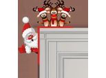 1 Pezzo Babbo Natale E Renna, Cartello Natalizio Per Angolo Della Porta, Scultura In Legno Per Soggiorno, Camera Da Letto, Decorazione Della Casa, Sinistra, Legno