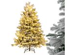 Costway Albero Di Natale Artificiale 135 Cm, Albero Di Natale 688 Punte Di Rami Misti Con Neve, 200 Led Bianchi Caldi, Albero Di Natale, Bianco Verde