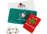Asciugamani Natalizi, Confezione Da 3, Flanelle Per La Cucina, Asciugamano Morbido E Ricamato Per Il Bagno, Super Assorbente, Rosso Verde Bianco, 73Cm, 34Cm