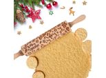 Mattarello Natalizio In Rilievo Mattarello Per Bambini In Legno 3D Fiocchi Di Neve E Alci - Accessori Da Forno Per Biscotti Natalizi Fai Da Te, Biscotti, Fondente, Alci