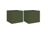 Vidaxl Fioriera 2 Pz. Verde Oliva 32X30X29 Cm In Acciaio