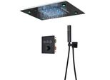 Doccia A Pioggia A Led, Comando Termostatico, Soffione In Ottone 36*50Cm, Set Nero Opaco