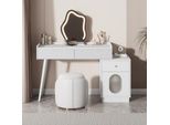Tavolino Da Toilette Aiorber, (Senza Sgabello), Con Specchio Led, Con Tre Cassetti Spaziosi E Un'anta, Per La Camera Da Letto, 100X40X75Cm, Bianco