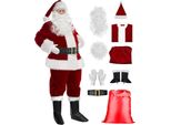 Costume Da Babbo Natale Per Uomo Completo Per Adulti Abito Di Velluto Natalizio Con Cappello Da Babbo Natale Giacca Di Natale Costumi In Maschera, Uomo, Set Da 9 Pezzi - Rosso, Taglia Unica