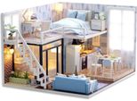 Habarri | Casa In Miniatura - Diy Casa Delle Bambole - Casa In Legno Con Mobili E Illuminazione A Led - Regalo Per Bambini - Soppalco Blu