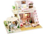 Habarri | Casa In Miniatura - Diy Casa Delle Bambole - Casa In Legno Con Mobili E Illuminazione A Led - Regalo Per Bambini - Soppalco Rosa