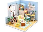 Habarri | Casa In Miniatura - Diy Casa Delle Bambole - Casa In Legno Con Mobili E Illuminazione A Led - Regalo Per Bambini - Blu Retrò