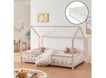 Letto Per Bambini 'Sisimiut' In Look Casa Con Materasso E Protezione Anticaduta In Legno Di Pino 120 X 200 Cm Rosa / Bianco