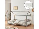 Letto Per Bambini 'Sisimiut' In Look Casa Con Materasso E Protezione Anticaduta In Legno Di Pino 120 X 200 Cm Grigio Chiaro / Bianco