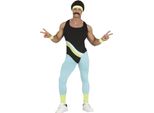 Eighties Sports Trainer Retro Look Costume Carnival Fitness Outfit Gym Vintage Style Party, Taglia: 46 - 48 (S) Colore: Blu