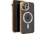Avizar, Custodia Diamantata Per Iphone 15 - Protezione Magsafe Con Bordo In Strass, Oro