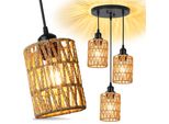 Lampada Da Tavolo A Sospensione In Rattan 3 Fiamme Lampada A Sospensione Vintage Lampada Da Soffitto Lampada Boho Lampada A Sospensione Da Tavolo E27 Lampada Da Soffitto, Ø30Cm, H120Cm, Bianco Caldo