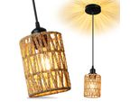 Lampada A Sospensione In Rattan Tavolo Da Pranzo 1 Fiamma Lampada A Sospensione Vintage Lampada Da Soffitto Lampada Boho Lampada A Sospensione Tavolo Da Pranzo Lampada Da Soffitto E27, Ø30Cm, H120Cm, Bianco Caldo