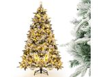 Costway Albero Di Natale Artificiale 210Cm Con Neve, Albero Di Natale Con 300 Led Bianco Caldo, 1096 Punte Di Rami Misti Albero Di Natale Artificiale
