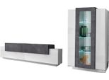 Dmora Parete Attrezzata Maja 45X280X120H Cm Bianco Cemento, Modulabile 5 Ante Italy