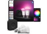 Philips Hue White And Color Ambiance Starter Kit: 2 Lampadine A Colori Intelligenti Con Base E27 + Bridge Pro, Kit Di Illuminazione Intelligente, Bluetooth/Zigbee, Nero, Bianco, E27, A60, Altro