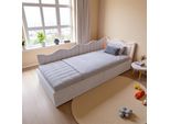 Letto Imbottito Unboxg 90×200 Cm In Tessuto Vellutato Beige - Divano Letto E Divano Letto Per Bambini Con Illuminazione A Led, Vano Portaoggetti E Molla A Pressione A Gas