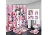 Set Di Tende Da Doccia Natalizie Per Il Bagno, 4 Pezzi: Tenda Da Doccia, Tappetino Da Bagno Antiscivolo, Coperchio Del Water E Tappetino Da Bagno