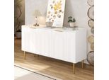 Credenza Merax Con 4 Ante E Ripiani Regolabili, Credenza Con Ante Ad Arco E Gambe In Ferro Dorato, Cassettiera Moderna Bianca