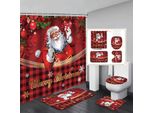 Set Di Tende Da Doccia Natalizie Per Il Bagno, 4 Pezzi: Tenda Da Doccia, Tappetino Da Bagno Antiscivolo, Coperchio Del Water E Tappetino Da Bagno