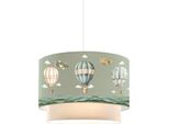 Lampada Da Soffitto Per Bambini Con Motivo A Mongolfiera, Paralume Verde 30X20 Cm