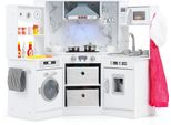 Costway Cucina Per Bambini In Legno, Cucina Da Gioco Con Cappa Aspirante, Sistema Di Circolazione Dell'acqua, Distributore D'acqua, Lavatrice, Luci E Suoni, Per Bambini 3+ Bianco