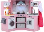 Costway Cucina Per Bambini In Legno, Cucina Gioco Con Cappa Aspirante, Sistema Di Circolazione Dell'acqua, Distributore D'acqua, Lavatrice, Luci E Suoni, Per Bambini Dai 3 Anni In Su Rosa